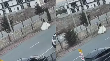 Film sahnesi değil gerçek! Gelinin düğünden kaçtığı anlar kamerada