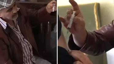 Çay dolu enjektörü, vücuda batırdı