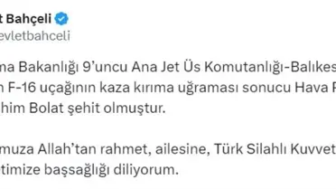Devlet Bahçeli'den Şehit Pilot İbrahim Bolat İçin Taziye Mesajı