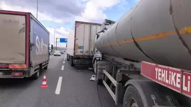 İnegöl'de TIR'a çarpan tanker sürücüsü yaralandı