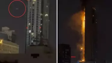 Alevler gökyüzüne yükseldi! İran Bahreyn'deki gökdeleni böyle vurdu