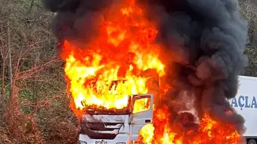 Rize'de Tır Alev Alev Yandı