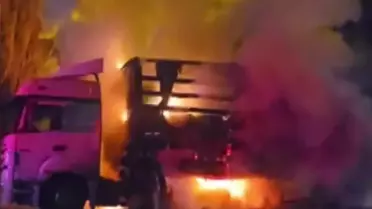 Horasan'da Pamuk Yüklü TIR Yangını