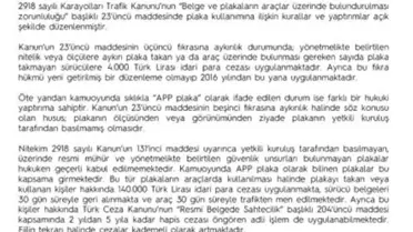 APP Plaka Kullanımına Ceza Uygulaması