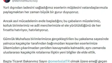 Bakan Ersoy'dan Teşekkür Mesajı