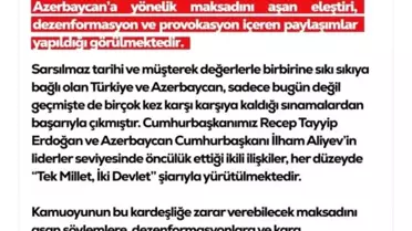 DMM: Türkiye ve Azerbaycan ilişkilerine yönelik dezenformasyon içeren paylaşımlar yapılıyor