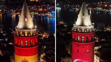 Galata Kulesi, Türk ve İspanyol bayraklarıyla aydınlandı