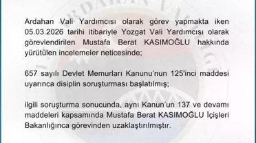 Vali Yardımcısı Kasımoğlu Görevden Uzaklaştırıldı