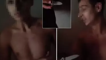 Dehşete düşüren görüntü: Bir kadın, biri yarı çıplak diğeri bıçaklı iki erkek