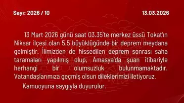Amasya'da Deprem Olumsuz Etki Yapmadı