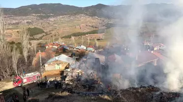 Köyde korkutan yangın: Evler ve ahırlar küle döndü