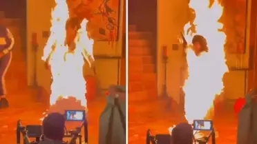 Katy Perry, klip çekiminde alevler içinde kaldı