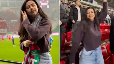 Saç örme videosu ile gündeme gelen hemşire, Amedspor maçında kendinden geçti