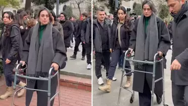Sinem Dedetaş cenazeye yürüteçle katıldı