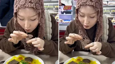 At eti yiyen kadın o anları kayda alıp paylaştı: İlk lokmada...