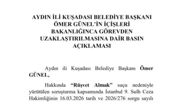 Kuşadası Belediye Başkanı Ömer Günel görevden uzaklaştırıldı