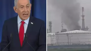 Netanyahu konuşurken, İran İsrail'in rafinelerini füzelerle vurdu