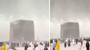 Ramazanın son günü Kabe'de yağmur altında dua