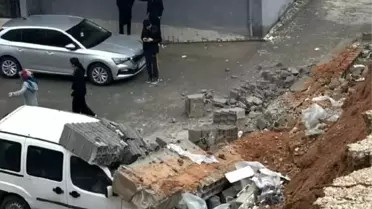 Şanlıurfa'da aşırı yağış istinat duvarını yıktı: O anlar kamerada