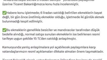 Ticaret Bakanlığı'ndan Ekmeğin Fiyatı Açıklaması