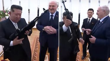 Görüşmeye damga vuran görüntü! Lukaşenko, Kim'e taarruz tüfeği hediye etti