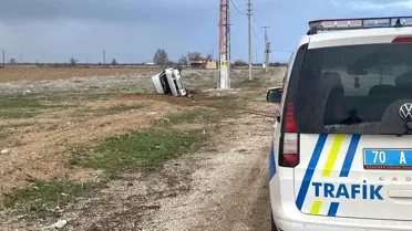 Karaman'da Otomobil Devrildi, Hiçbir Yaralı Yok