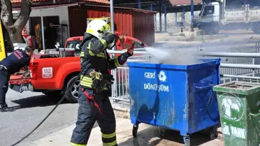 Menteşe'de çöp konteyneri yangını