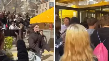 Ukrayna'da 4 yıl aradan sonra kapılarını açan hamburgerci izdiham yarattı