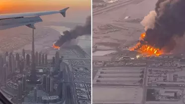 Yolcu uçağındaki turist İran'ın vurduğu dev fabrikayı görüntüledi