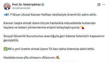72 İlaç Geri Ödeme Listesine Alındı