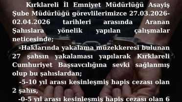 Kırklareli'nde Asayiş Operasyonu: 8 Tutuklama