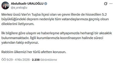 Van'da 5.2 Büyüklüğünde Deprem