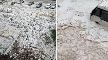 Adana'da sağanak ve dolu yağışı; cadde ve sokaklar beyaza büründü