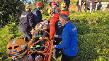 Rize'de çay bahçesine devrilen hafif ticari aracın sürücü yaralandı