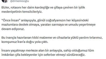 Bakan Memişoğlu: Tıbbi yardım yüklü TIR'larımız İran'a yola çıktı