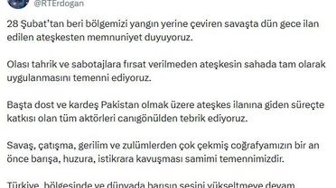 Cumhurbaşkanı Erdoğan: Ateşkesten memnuniyet duyuyoruz