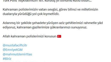 AK Parti'li Çelik: Türk Polis Teşkilatımızın 181'inci kuruluş yıl dönümü kutlu olsun