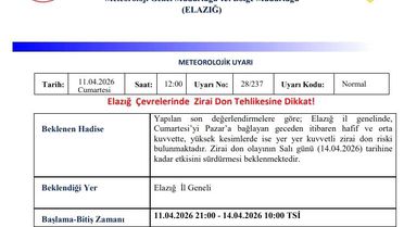 Elazığ'a Zirai Don Uyarısı