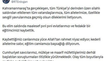 Cumhurbaşkanı Erdoğan: Eğitim camiamıza başsağlığı diliyorum