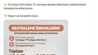 Çiftçilere 12.8 Milyar TL Destek
