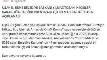 Eşme Belediye Başkanı Görevden Uzaklaştırıldı