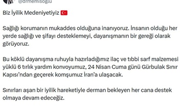 Türkiye'den İran'a 6 TIR'lık Sağlık Yardımı