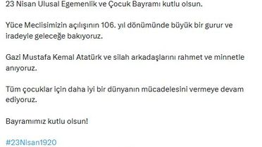 Çelik'ten 23 Nisan Mesajı