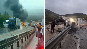 Bariyerlere çarparak yanan otomobilin sürücüsü feci şekilde can verdi