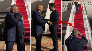 Macron ile Paşinyan birbirine zor veda etti! Defalarca sarıldılar, kalp yapıp öpücük yolladılar