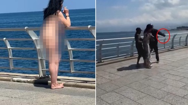 Sahilde çıplak dolaşan kadına saldırı! O anlar kamerada