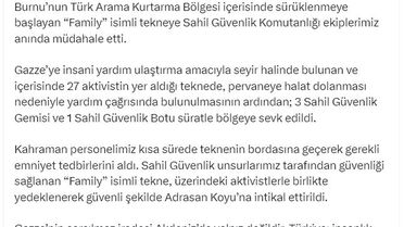 Gazze'ye yardım götüren tekneye Sahil Güvenlik'ten destek