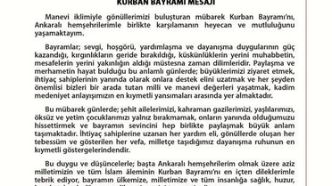 Ankara Valisi'nden Kurban Bayramı mesajı
