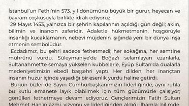 İstanbul'un Fethi'nin 573. Yılı Kutlu Olsun