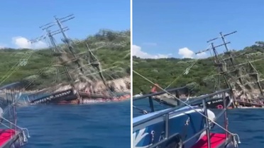 Marmaris’te can pazarı: İşte batan tur teknesinin suya gömülme anları!